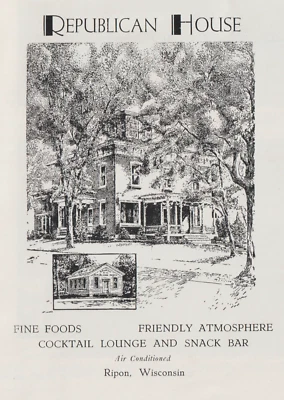 Histórico Republicano Casa Bar Restaurante Menú Ripon WI Lugar de Nacimiento Repub. Fiesta - Imagen 1 de 4