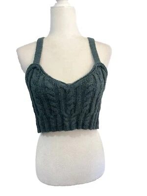 Free People Sunkeeper Cable Knit Cropped Top Green Size Medium  - Image 1 of 4