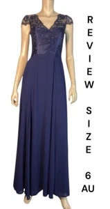 🌻REVIEW SIZE 6 AU NAVY BLUE FULLLY LINE A LINE GOWN WITH LACE DETAIL - Picture 1 of 11