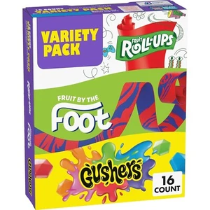 Fruit Roll-Ups, Fruit by the Foot, Gushers, Fruit Flavored Snacks Variety Pack,  - Picture 1 of 7