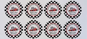 24x Gloss Personalised Race Car Boy Red Flags Birthday Party Lolly Bag Sticker - Picture 1 of 2