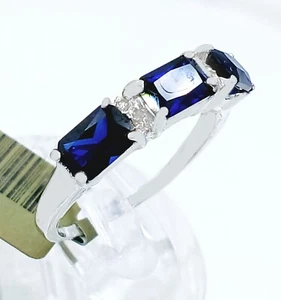 GENUINE 2.18 Cts BLUE SAPPHIRE & DIAMOND RING 10K SOLID WHITE GOLD -NWT - Picture 1 of 7