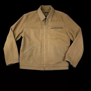 VTG J. Crew Brown Canvas Zip Up Blancket Lined Work Jacket Mens Size L Distress - Picture 1 of 11