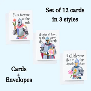 Set of 12 handmade medieval knight birthday and thank you cards with envelopes - Picture 1 of 1