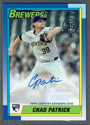2025 Topps Update Chad Patrick Rookie Auto 1990 Topps #90AU-CPK Brewers RC SP - Image 1 of 2