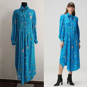 Zadig & Voltaire Defile 2023 Ruselia Blue Floral Print Midi Shirt Dress Size S - Picture 1 of 19