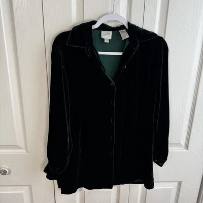 Jacqueline Ferrar Hunter Verde Mezcla de Seda Terciopelo Manga Larga Abotonada Para Mujer S Foto 1 de 4