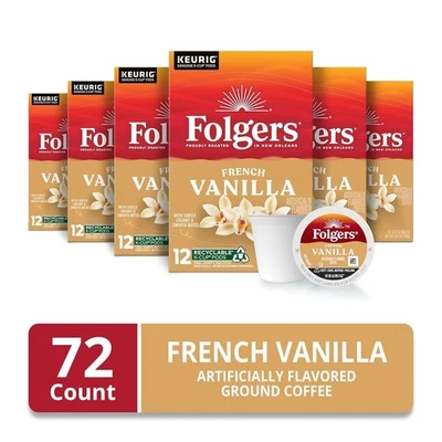 Folgers French Vanilla Coffee Pods 72 Count Convenient Keurig K Cups - Image 1 of 4