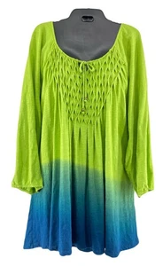 Top túnica campesina Catherines para mujer talla 4X Ombre manga 3/4 algodón verde/azul - Imagen 1 de 6