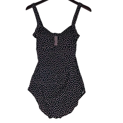 VTG Maxine Of Hollywood Pink Polka Dot One Piece Swimsuit Modesty Skirt Size 12 - Image 1 of 4