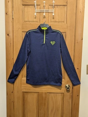 Superman DC Comics 1/4 Zip Pullover Small Blue Yellow Logo Sweater Activewear  - Image 1 of 4