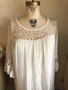 Ambra Italien durchsichtiges Seide Bauernkleid Boho Rüschen L Elfenbein Strand Hochzeit - Bild 1 von 19