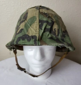 Vintage USGI WWII-Vietnam Era M1C Helmet, Liner, & Woodland Camo Cover VG++   - Picture 1 of 9