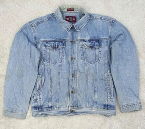 Y2K Denim Jacket Mens Extra Large 90s Grunge Shacket Biker Festival Vintage - Picture 1 of 17