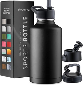 64 Oz Insulated Water Bottles Stainless Steel W/3 Lids-Reusable, Travel, Camping - Picture 1 of 9