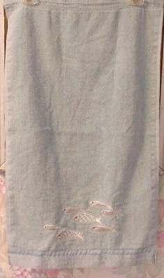 AVANTI PALE BLUE COTTON HAND TOWEL EMBROIDERED SILVER FISH 16.5" X 27" - Image 1 of 4