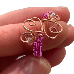 Artisan Crafted Adjustable Double Heart Copper Gift Of Love Wire Wrap Ring - Picture 1 of 89