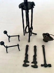Dollhouse Miniature Decor Lot Vintage Fireplace Tools Metal Black Mini Hammer - Picture 1 of 5