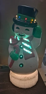 Vintage Ceramic Lighted Snowman Holiday Decoration 15" Tall with Base - Picture 1 of 14