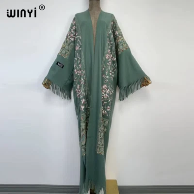 Winter Women Tassel Pashmina Embroidery Long Coat Loose Lapel Overcoat Thick War - Image 1 of 4