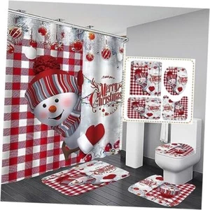 Christmas Shower Curtain Sets, 4Pcs Bathroom Sets with Shower Christmas-c2 - Picture 1 of 7