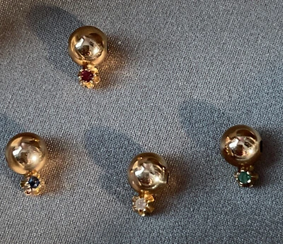 RARE 6mm Gold Beads With Diamond, Ruby, Emerald or Sapphire Stones Real 14k! - Image 1 of 4