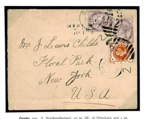 GB Northumberland *Cambo/J72* Duplex Transatlantic Cover 1893 USA {samwells}N215 - Picture 1 of 6