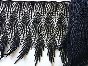 9 1/2 YDS  DANGLING BLACK LIKE PEACOCK RAYON VENISE LACE - Bild 1 von 4