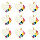 16 pcs Rainbow Enamel Heart Charm Gold Tone Alloy Necklace Pendant DIY 18x18 mm
