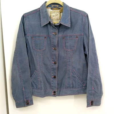 Ruff Hewn Jean Jacket Women Large Pink Stitching Button Up - Image 1 of 4