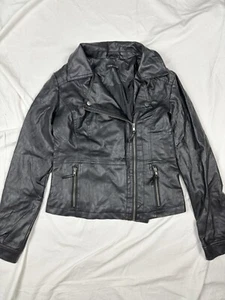 New Look Leather Jacket Women’s Size Small Black Vintage Heavyweight Y2K 2000s - Picture 1 of 6