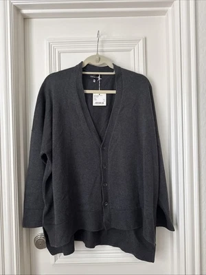 Cárdigan Eskandar Gris Oscuro Cuello en V Botón Seda Cruda Talla O/S Nuevo con Etiquetas Foto 1 de 4