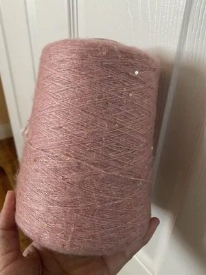 Elegante hilo de cono suave rosa mohair dorado lentejuelas brillo 430 g #392 Foto 1 de 4
