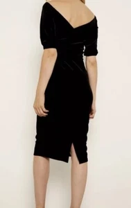 Sosandar Black Velvet Cross Over Bardot Dress Size 12 - Picture 1 of 8
