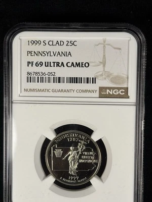 1999 S Clad Pennsylvania Quarter NGC PF69 Ultra Cameo Statehood 25C - Image 1 of 4