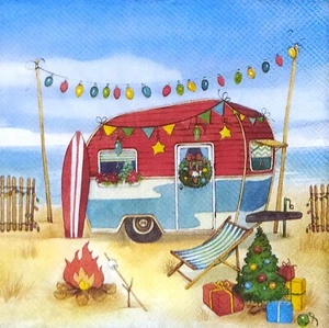 S592# 3 servilletas de papel pequeñas individuales para decoupage acampar en la playa de Navidad - Imagen 1 de 8