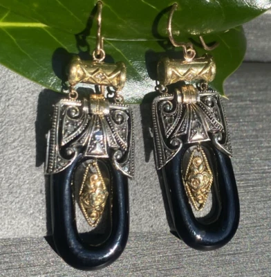 Antique Victorian Vintage Diamond Emerald Earrings Estate Fine Jewelry Pre-Owned - Image 1 of 4