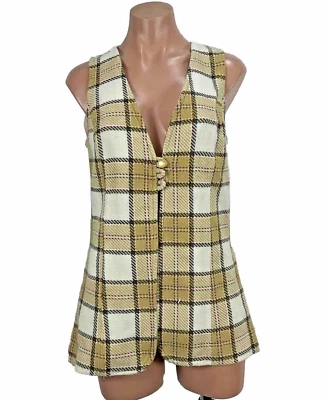 Suéter Chaleco Vintage Color Crema Años 70 Cuadros Acrílico Abierto Botón Frontal Boho Granny Foto 1 de 4