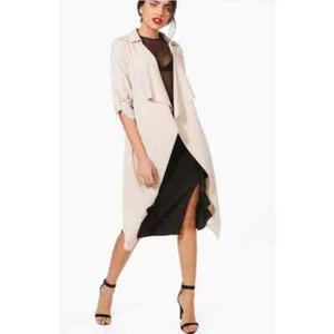 Boohoo Jenna Waterfall Belted Duster Jacket Size L - Picture 1 of 8