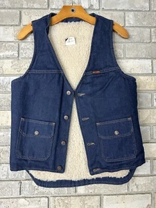 Gilet da cowboy camionista WOW Big Ben piccolo sherpa foderato blu jeans vintage anni '80 USA - Foto 1 di 7