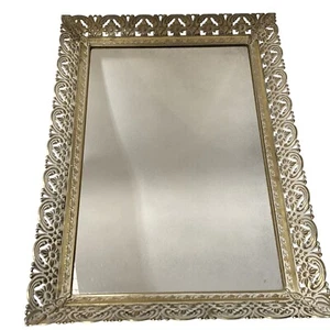 Tocador tocador dorado vintage bandeja espejo de pie marco pared floral ornamentado 10x15 - Imagen 1 de 9