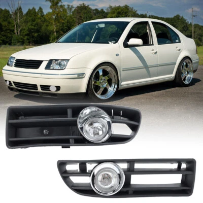 Pair L+R Bumper Grille Cover With Fog Lamp Light For VW Bora Jetta MK4 1998-2005 - Image 1 of 4