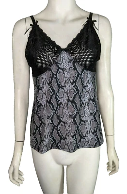 Camisola Piel de Serpiente Pijama Top Delta Burke Encaje Negro Sexy Gris 1X Talla Grande Foto 1 de 4