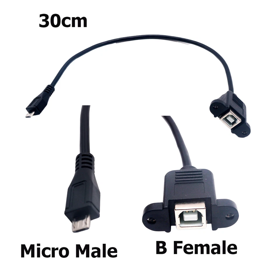 10x USB 2.0 B Female Socket Printer Panel Mount To Micro USB 5Pin Male Cable 1FT - Image 1 of 4