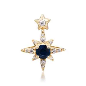 0.44 Karat Ceylon Saphir & Natürlicher Diamant Anhänger Zacken 14k Solid Gold - Bild 1 von 3