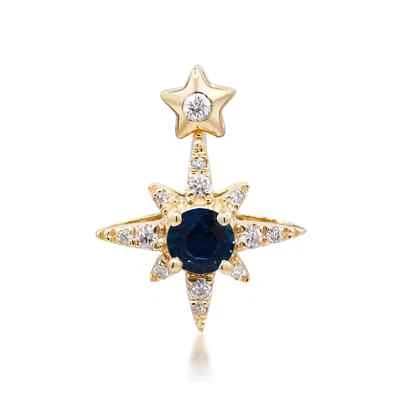 0.44 Karat Ceylon Saphir & Natürlicher Diamant Anhänger Zacken 14k Solid Gold - Bild 1 von 3