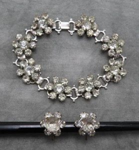 Juego de pendientes pulsera diamantes de imitación vintage cristal facetado transparente flor lote 7h - Imagen 1 de 14