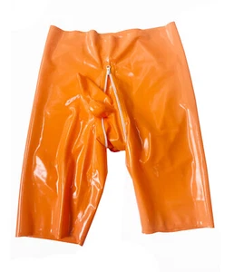 Pantalones cortos de goma de látex naranja codpiece ocultos dos vainas cintura alta 0,4mm - Imagen 1 de 8