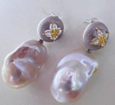 charming pair of 16-18mm south sea baroque white pearl earring 925s(mtrh) Foto 1 de 4