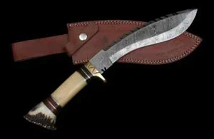 Custom Handmade Damascus Steel Stag Horn Handle Hunting Bowie Kukri Knife - Picture 1 of 8